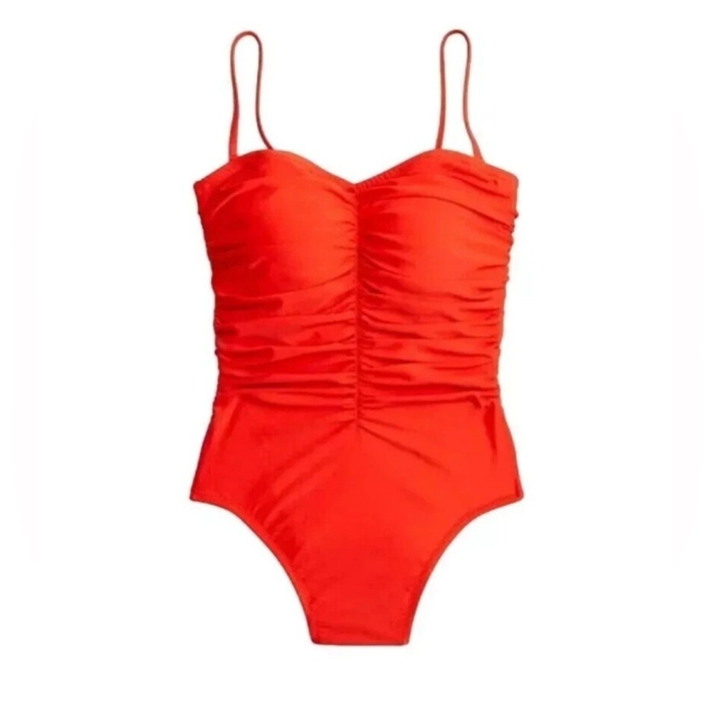 J.Crew Red Ruched Sweetheart One Piece Swimsuit Women’s Size 22 Plus NWT BF176